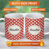 Personalized Custom Name Christmas Santa Face Seamless Pattern Red Festive Holiday Design 11oz Ceramic Coffee Tea Mug White Large Handle