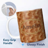 Personalized Custom Name Glossy Tan Crocodile Texture Pattern Premium Leather Look Design 11oz Ceramic Coffee Tea Mug White Large Handle