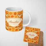 Personalized Custom Name Cute Autumn Fox Cartoon Animal Pattern Stylish Everyday Mug Lovely 11oz Ceramic Coffee Tea Mug White Large Handle