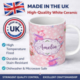 Personalized Custom Name Cute Winter Pig Ice Skating Snowflake Seamless Pattern Lovely 11oz Ceramic Coffee Tea Mug White Large Handle