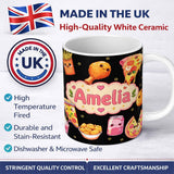 Personalized Custom Name Cute Kawaii Fast Food Pizza Chicken Soda Black Background Seamless 11oz Ceramic Coffee Tea Mug White Large Handle