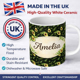 Personalized Custom Name Watercolor Avocado Leaf Pattern Perfect Gift for Her Lovely 11oz Ceramic Coffee Tea Mug White Large Handle
