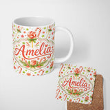 Personalized Custom Name Cute Candy Cane Lollipop Sweet Treat Festive Seamless Pattern Lovely 11oz Ceramic Coffee Tea Mug White Large Handle