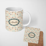 Personalized Custom Name Pastel Coffee Cups Cute Minimal Seamless Pattern Cute Unique Gift 11oz Ceramic Coffee Tea Mug White Large Handle