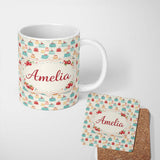 Personalized Custom Name Vintage Mini Cake Seamless Pattern Dessert Food Illustration Design 11oz Ceramic Coffee Tea Mug White Large Handle
