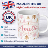 Personalized Custom Name Elegant Gold Pink Christmas Tree Watercolor Seamless Pattern Lovely 11oz Ceramic Coffee Tea Mug White Large Handle