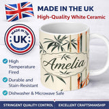 Personalized Custom Name Artistic Bamboo Leaves and Stems on Neutral Background Pattern 11oz Ceramic Coffee Tea Mug White Large Handle