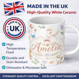 Personalized Custom Name Swan and Ducklings with Flowers Mushrooms Soft White Seamless 11oz Ceramic Coffee Tea Mug White Large Handle
