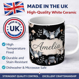 Personalized Custom Name Cute Halloween Bats Flying Stars Night Sky Seamless Pattern Name 11oz Ceramic Coffee Tea Mug White Large Handle