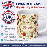 Personalized Custom Name Vintage Christmas Baubles Ornaments Stars Elegant Holiday Seamless 11oz Ceramic Coffee Tea Mug White Large Handle