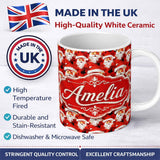 Personalized Custom Name Painterly Santa Faces Red Abstract Christmas Festive Brushstroke 11oz Ceramic Coffee Tea Mug White Large Handle
