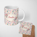 Personalized Custom Name Multicolor Pastel Crystal Seamless Pattern Soft Background Abstract 11oz Ceramic Coffee Tea Mug White Large Handle