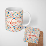 Personalized Custom Name Watercolor Polka Dot Pattern Soft Pastel Abstract Spots Seamless 11oz Ceramic Coffee Tea Mug White Large Handle