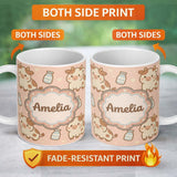 Personalized Custom Name Cute Cow Milk Cartoon Farm Animal Pattern Charming Kitchen Decor 11oz Ceramic Coffee Tea Mug White Large Handle