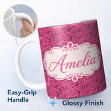 Personalized Custom Name Soft Blush Pink Abstract Dotted Texture Seamless Pattern Lovely 11oz Ceramic Coffee Tea Mug White Large Handle