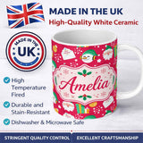 Custom Name Cute Santa Snowman Christmas Letter Gift Seamless Pattern Lovely 11oz Ceramic Coffee Tea Mug White Large Handle