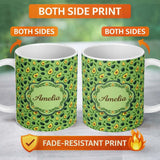 Personalized Custom Name Bright Green Avocado Minimal Pattern Charming Kitchen Decor Lovely 11oz Ceramic Coffee Tea Mug White Large Handle