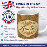 Personalized Custom Name Vintage Art Nouveau Phoenix Bird Ornamental Seamless Pattern Lovely 11oz Ceramic Coffee Tea Mug White Large Handle