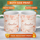 Personalized Custom Name Coral Floral Hot Air Balloon Nursery Pattern Seamless Watercolour 11oz Ceramic Coffee Tea Mug White Large Handle