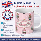 Personalized Custom Name Cute Nutcracker Soldiers Christmas Toy Characters Pattern Soft Pink 11oz Ceramic Coffee Tea Mug White Large Handle