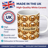 Personalized Custom Name Ornate Desert Cheetah Medallion Tribal Frame Seamless Pattern Lovely 11oz Ceramic Coffee Tea Mug White Large Handle