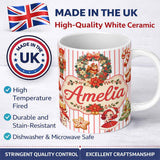 Personalized Custom Name Christmas Nutcracker Squirrel Cake Candy Cane Girl Tree Red Stripe 11oz Ceramic Coffee Tea Mug White Large Handle