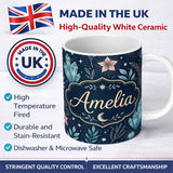 Personalized Custom Name Celestial Butterfly Moon Stars Night Sky Botanical Seamless Pattern 11oz Ceramic Coffee Tea Mug White Large Handle