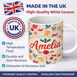 Personalized Custom Name Cute Gingerbread Cookies Cocoa Candy Cane Christmas Seamless Pattern 11oz Ceramic Coffee Tea Mug White Large Handle