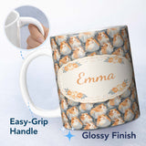 Personalized Custom Name Realistic Fluffy Hamster Blue Background Seamless Pattern Lovely 11oz Ceramic Coffee Tea Mug White Large Handle