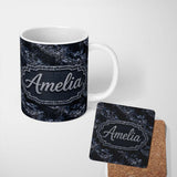 Personalized Custom Name Dark Futuristic Cube Abstract Geometric Seamless Pattern Lovely 11oz Ceramic Coffee Tea Mug White Large Handle
