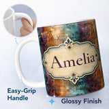 Personalized Custom Name Abstract Grunge Patchwork Texture Seamless Pattern Cute Unique Gift 11oz Ceramic Coffee Tea Mug White Large Handle