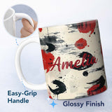 Personalized Custom Name Decorative Japanese Bento Box Lids with Floral and Wave Patterns 11oz Ceramic Coffee Tea Mug White Large Handle