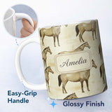 Personalized Custom Name Vintage Rustic Horse Illustration Farm Animal Seamless Pattern 11oz Ceramic Coffee Tea Mug White Large Handle
