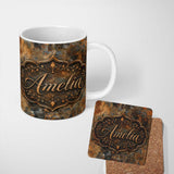 Personalized Custom Name Rustic Metallic Corrosion Texture Brown Industrial Grunge Seamless 11oz Ceramic Coffee Tea Mug White Large Handle