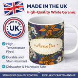 Personalized Custom Name Dark Botanical Floral Vintage Garden Seamless Pattern Lovely 11oz Ceramic Coffee Tea Mug White Large Handle