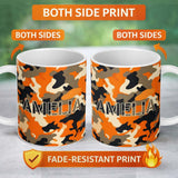 Personalized Custom Name Orange Beige Camouflage Soft Contrast Seamless Pattern Lovely 11oz Ceramic Coffee Tea Mug White Large Handle