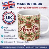 Personalized Custom Name Rustic Christmas Boots Gramophone Pinecone Festive Seamless Pattern 11oz Ceramic Coffee Tea Mug White Large Handle