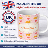 Personalized Custom Name Playful Corgi Dogs Heart Seamless Pattern Perfect Gift for Her 11oz Ceramic Coffee Tea Mug White Large Handle
