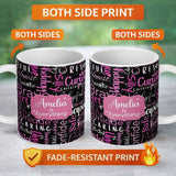 Personalized Custom Name Neon Pink Sparkle Typography Black Motivational Word Pattern Lovely 11oz Ceramic Coffee Tea Mug White Large Handle