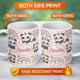 Personalized Custom Name Cute Panda Unicorn Cartoon Animal Pattern Beautiful Coffee Cup 11oz Ceramic Coffee Tea Mug White Large Handle