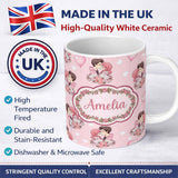 Personalized Custom Name Romantic Couple Kissing Floral Bouquet Hearts Pattern Soft Pink 11oz Ceramic Coffee Tea Mug White Large Handle