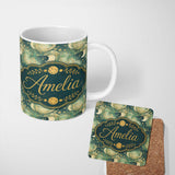 Personalized Custom Name Celestial Moon and Stars Seamless Pattern Dreamy Night Sky Design 11oz Ceramic Coffee Tea Mug White Large Handle