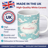 Personalized Custom Name Cute Baby Seals Ocean Bubbles Marine Seamless Pattern Lovely 11oz Ceramic Coffee Tea Mug White Large Handle