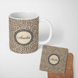 Personalized Custom Name Neutral Beige Black Seed Scatter Organic Seamless Pattern Lovely 11oz Ceramic Coffee Tea Mug White Large Handle