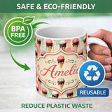 Personalized Custom Name Grunge Style Melting Ice Cream Cones with Paint Splash Background 11oz Ceramic Coffee Tea Mug White Large Handle