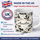 Personalized Custom Name Abstract Organic Blobs Black Beige Modern Artistic Pattern Lovely 11oz Ceramic Coffee Tea Mug White Large Handle