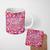 Personalized Custom Name Dreamy Pink Cherry Blossom Branches with Soft Focus Gentle Spring 11oz Ceramic Coffee Tea Mug White Large Handle