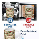 Personalized Custom Name Vintage Christmas Children Tree Snowman and Festive Illustrations 11oz Ceramic Coffee Tea Mug White Large Handle
