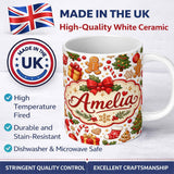 Personalized Custom Name Cute Christmas Tree Gifts Gingerbread Festive Seamless Pattern 11oz Ceramic Coffee Tea Mug White Large Handle