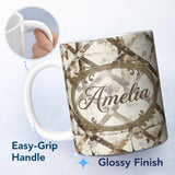Personalized Custom Name Rustic Distressed Wooden Cross Pattern on Whitewashed Texture Lovely 11oz Ceramic Coffee Tea Mug White Large Handle